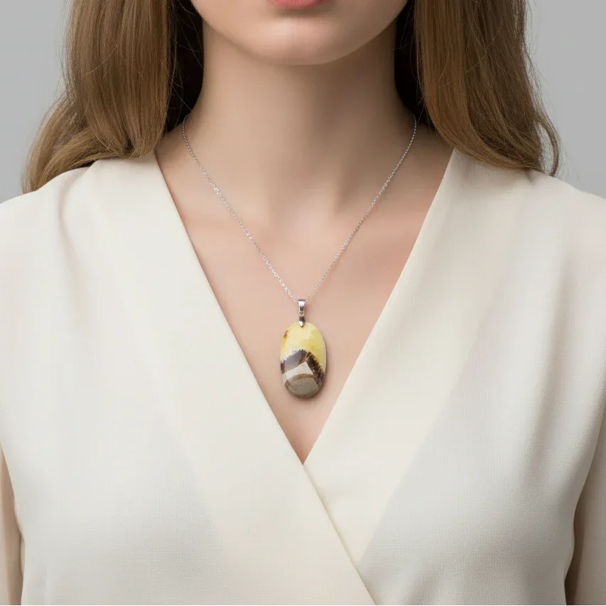 Pendentif en Septaria et Calcite jaune (PE2018)