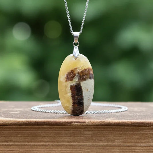 Pendentif en Septaria et Calcite jaune (PE2016)