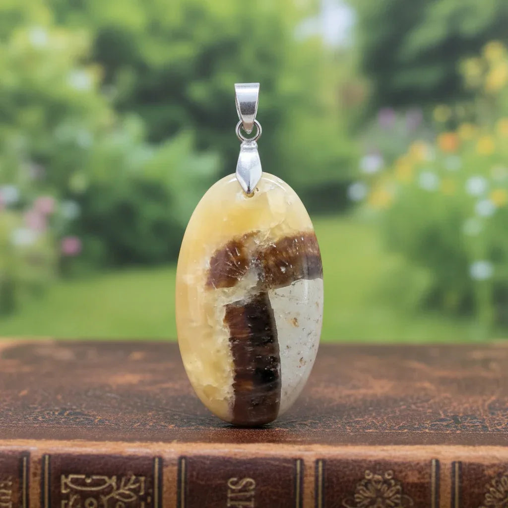 Pendentif en Septaria et Calcite jaune (PE2016)