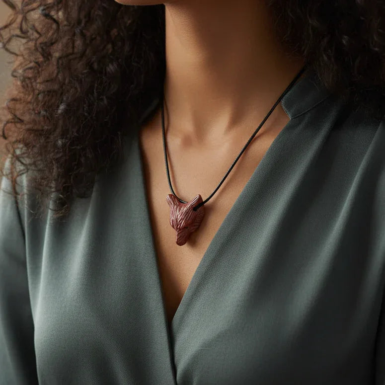 Pendentif Tête de loup en Jaspe Mookaïte (PE1100-11)