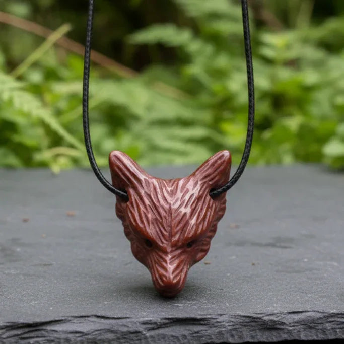 Pendentif Tête de loup en Jaspe Mookaïte (PE1100-11)