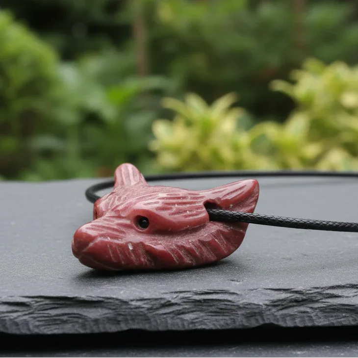 Pendentif Tête de loup en Jaspe Mookaïte (PE1100-11)