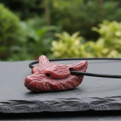 Pendentif Tête de loup en Jaspe Mookaïte (PE1100-11)