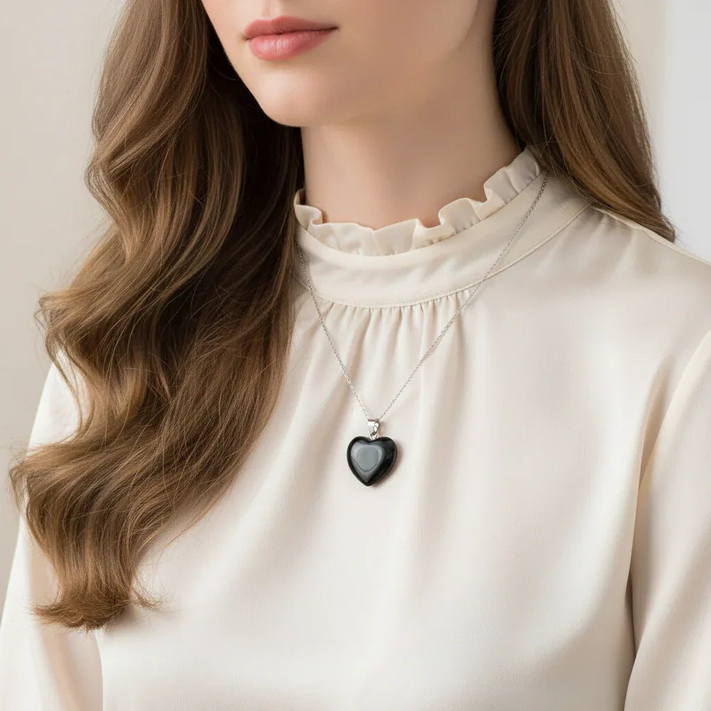 Pendentif cœur en Obsidienne noire (PE1986)