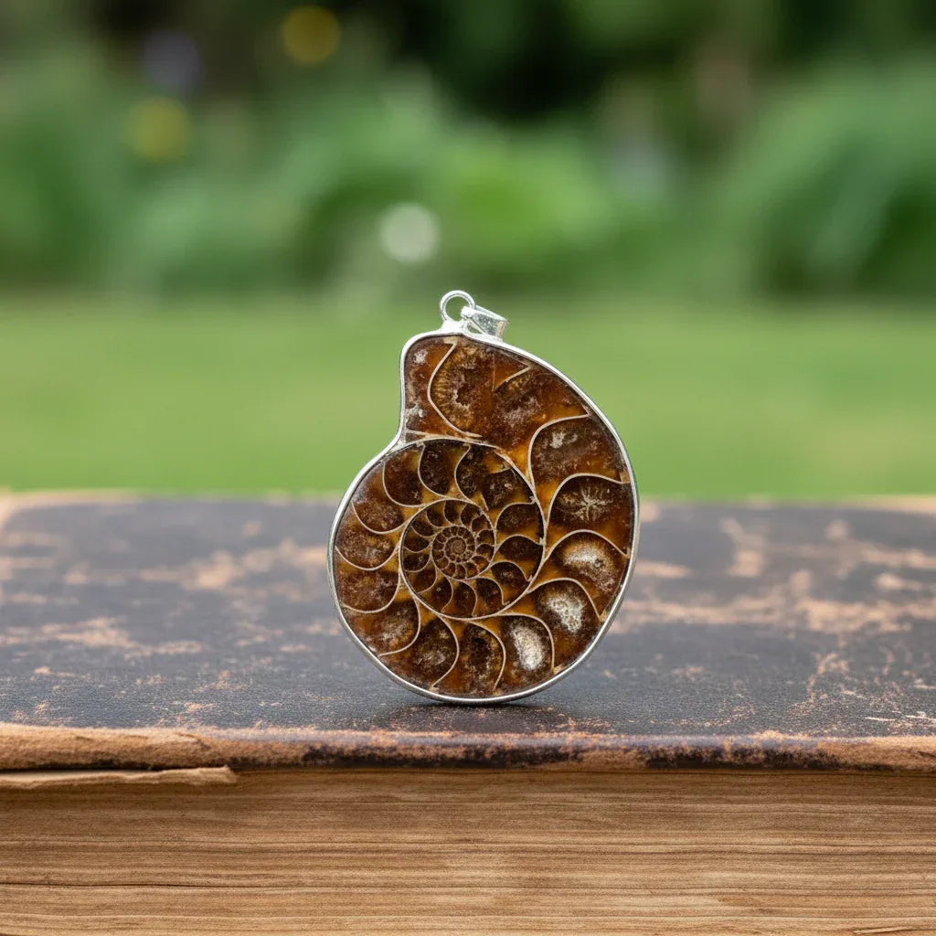 Pendentif serti en Ammonite dos brut (PE1828-1)