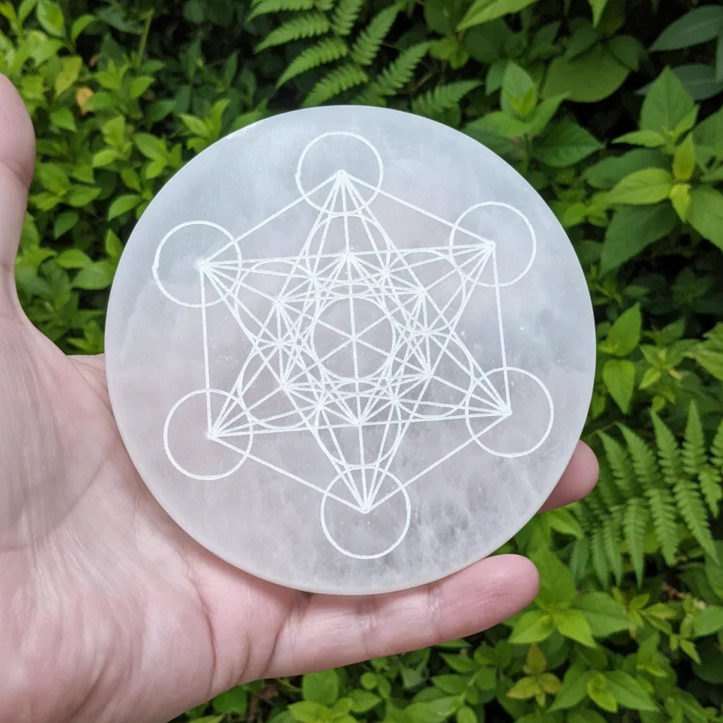 Plaque en Sélénite avec Cube de Metatron gravé 250g