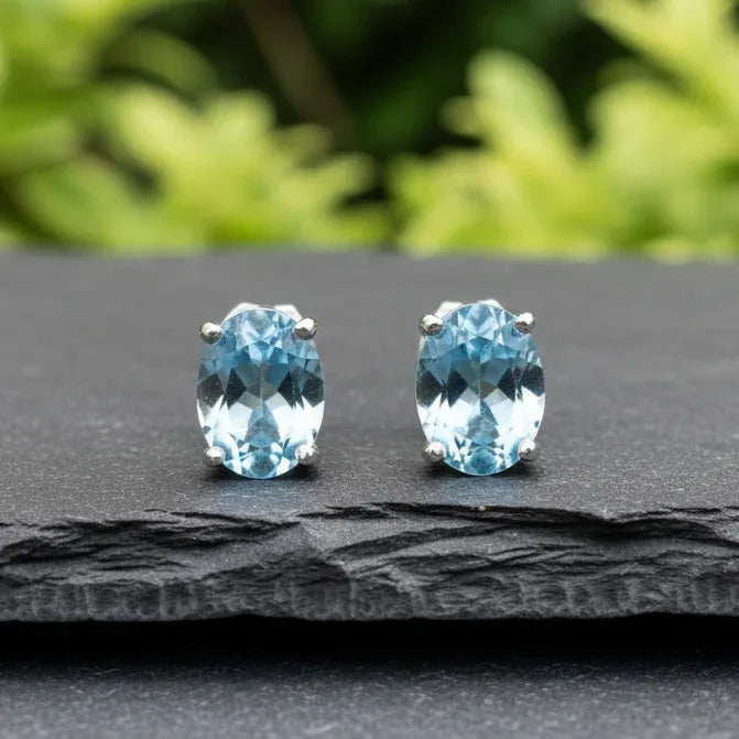 Puces d'oreilles en Topaze bleue (BO147-2)