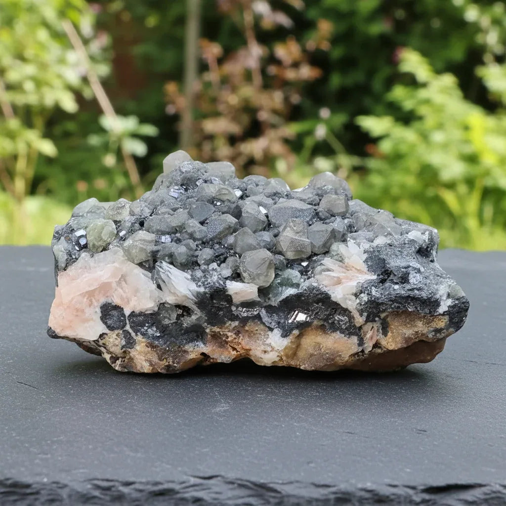 Quartz, Cérusite, Baryte rose et Galène brut 219g (MB545)