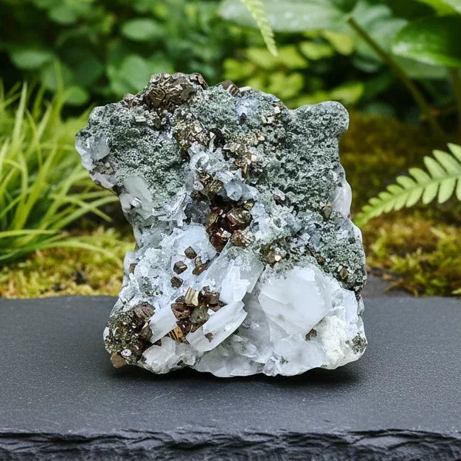 Quartz, Chlorite, Calcite et Pyrite bruts 43g (MB478)