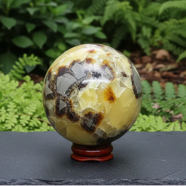 Sphère en Septaria et Calcite jaune 469g (PRGFL372-3)