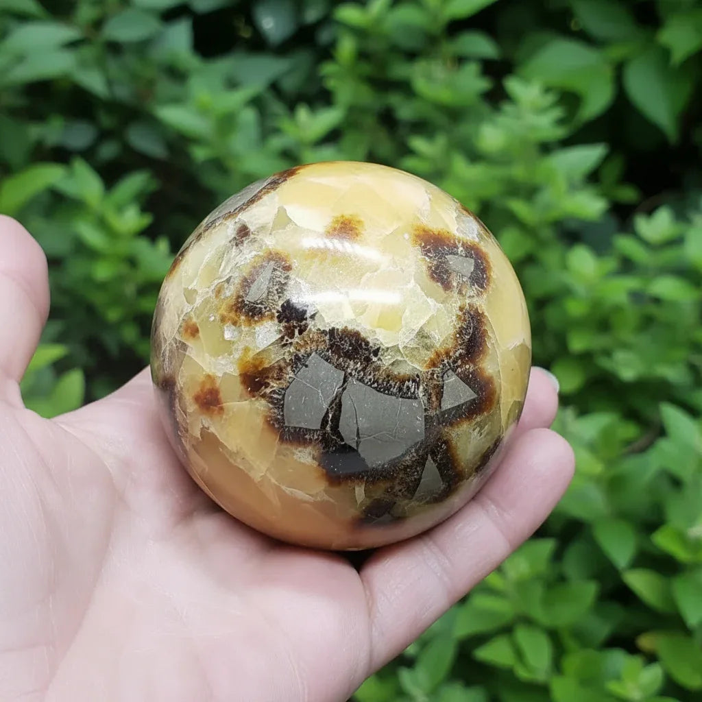 Sphère en Septaria et Calcite jaune 469g (PRGFL372-3)