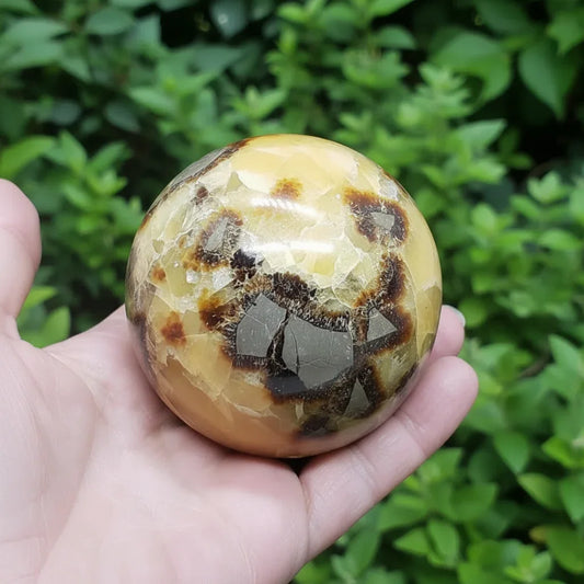 Sphère en Septaria et Calcite jaune 469g (PRGFL372-3)