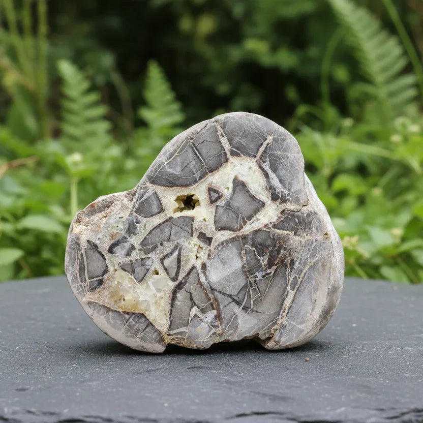 Tranche de Septaria et Calcite jaune brute et polie 388g (MB452)