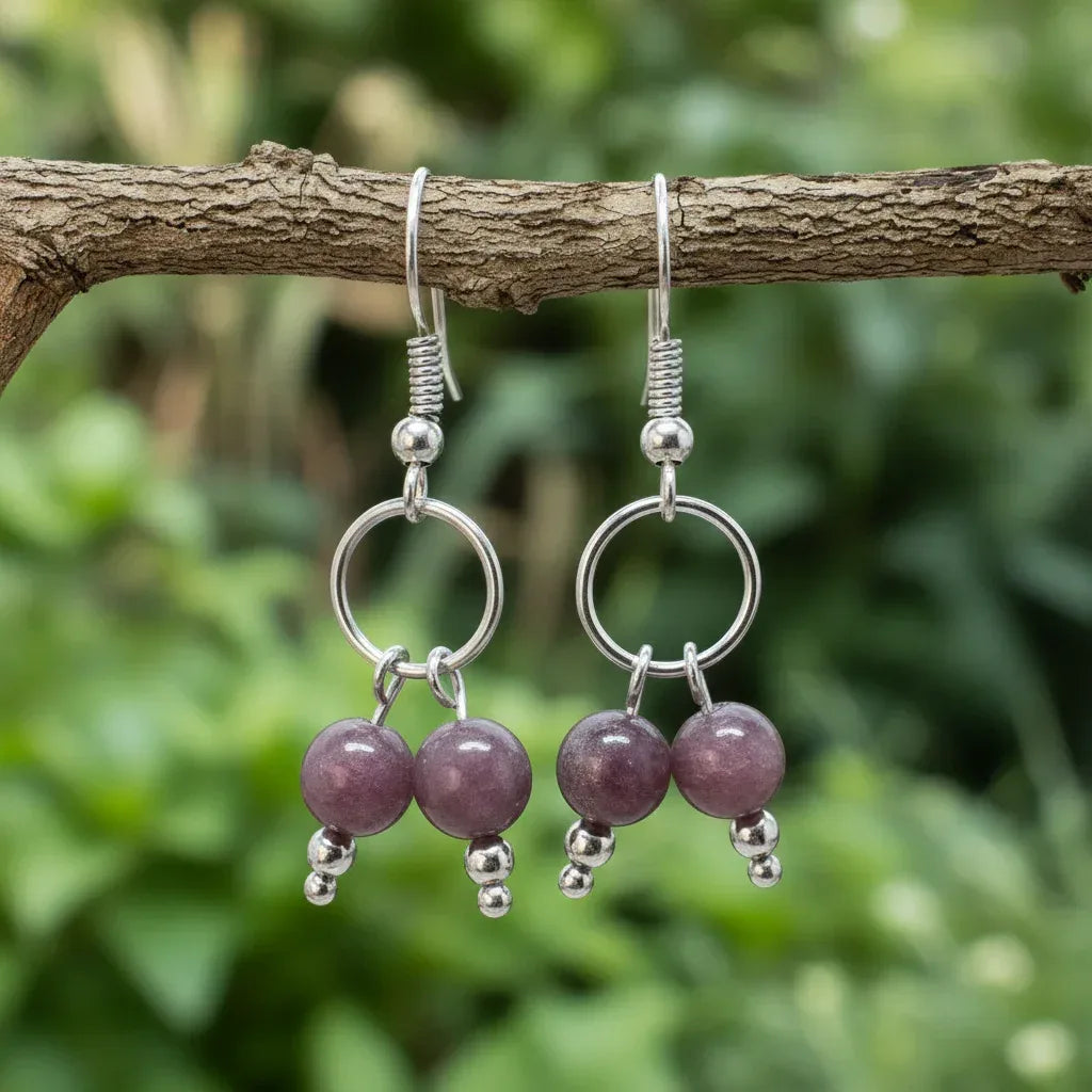 Boucles d'oreilles en Lépidolite (BO236)
