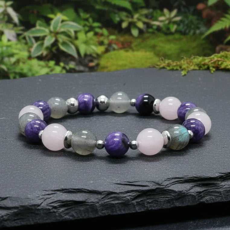 Bracelet en Charoïte, Morganite et Labradorite