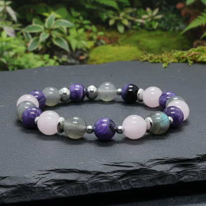Bracelet en Charoïte, Morganite et Labradorite