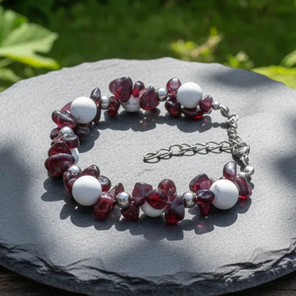 Bracelet tissé en Howlite et Grenat