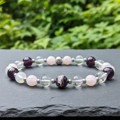 Bracelet en Sugilite, Opale rose et Cristal de Roche