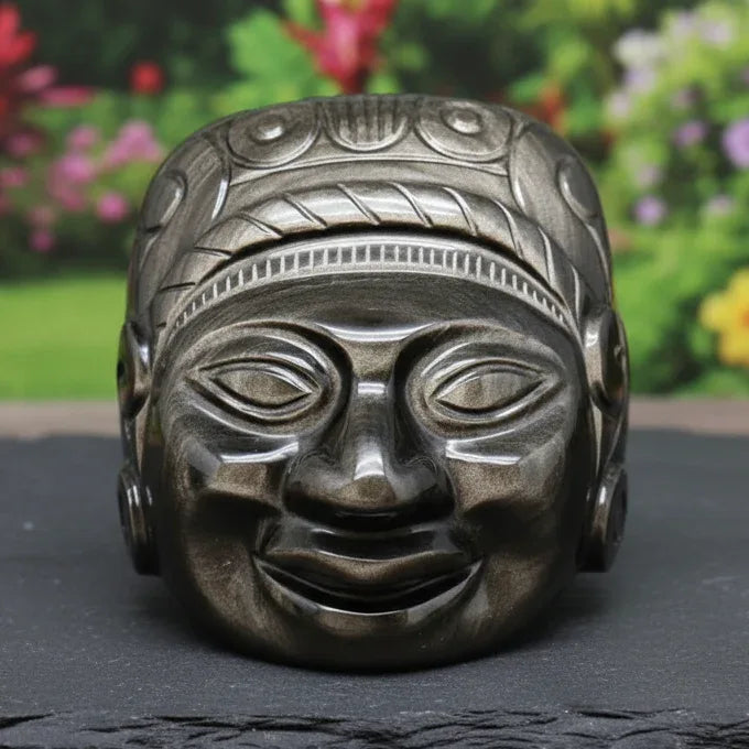 Tête masque Maya en Obsidienne dorée 2177g (PRGFL705)