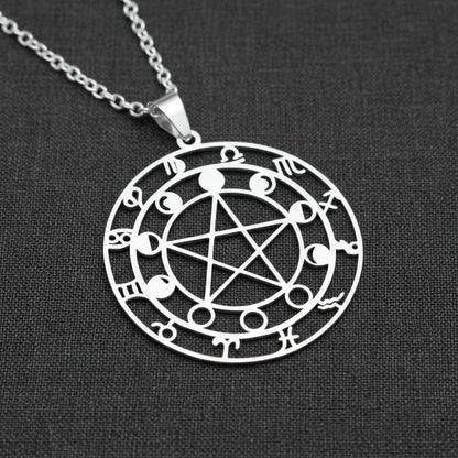 Pendentif Pentacle, Lune et astrologie en acier inoxydable - ENAE Minéraux