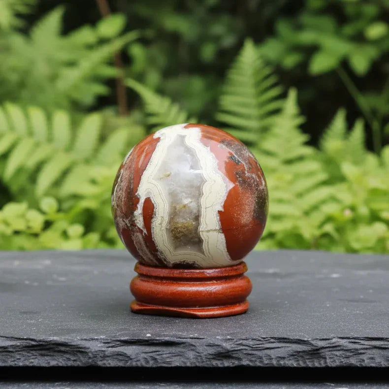 Sphère en Jaspe rouge et Calcédoine 95g (PRGFL754) - ENAE Minéraux