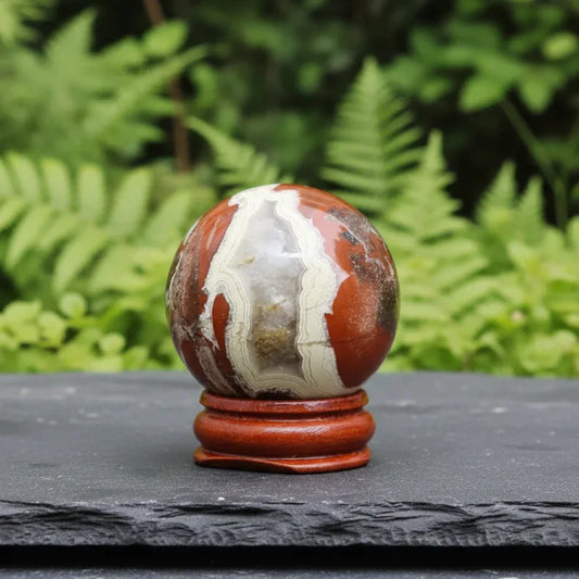 Sphère en Jaspe rouge et Calcédoine 95g (PRGFL754)